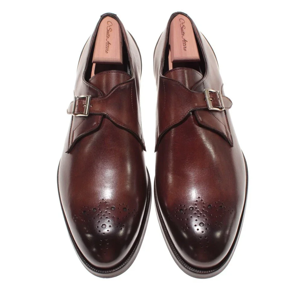 Pastori NWB Single Monk Strap Dress Shoes Size 12 US in Brown Leather